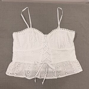 Wild Fable White Eyelet Lace-Up Camisole Medium